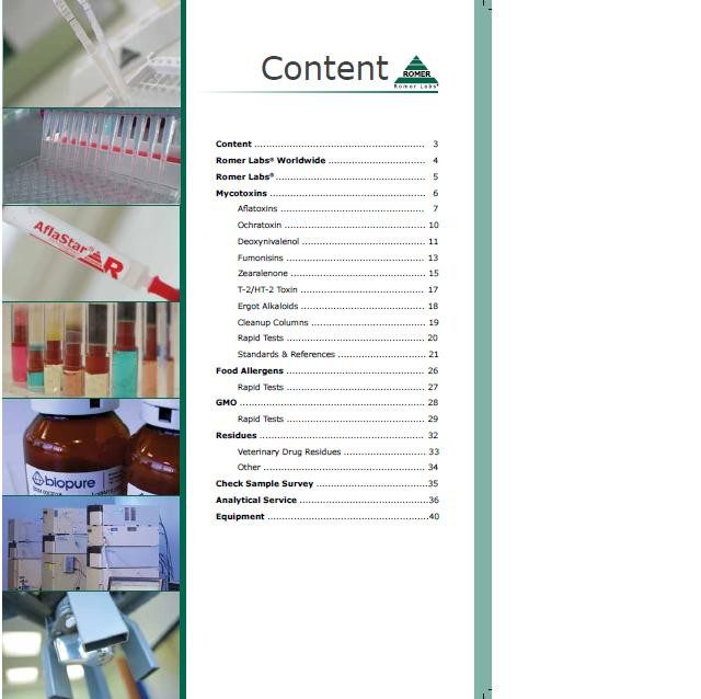 Inhoudsopgave van de Romer Labs catalogus 2026